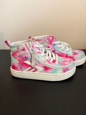 Billy Kids' Tie-Dye High-Top Sneakers with Side Zipper - Pink & Aqua
